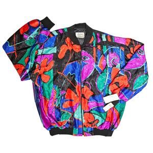 Vintage G Oberti Abstract Jacket Bomber Lined Multicolor Womens 2XL NWT NOS